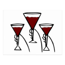 Three Wine Glasses in Hands Cartoon Post Card