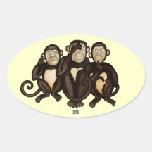 Three Wise Monkeys Oval Stickers