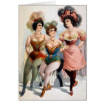 Three women in tights and feathers c.1899 cards