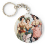 Three women in tights and feathers c.1899 keychains