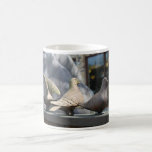 Three wooden pigeons coffee mugs