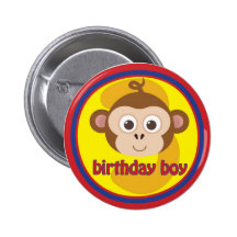 Three-year-old Birthday Boy Monkey Button