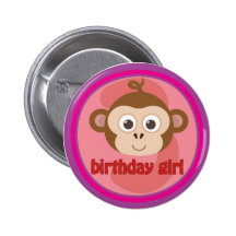 Three-year-old Birthday Girl Monkey Button