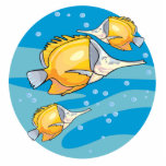 three yellow butterfly fish photo sculptures