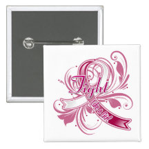 Throat Cancer Fight Like a Girl Flourish Pinback Buttons