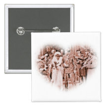 "Throwing Rice"  Vintage GI and Bride Pinback Buttons