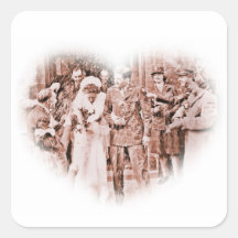 "Throwing Rice"  Vintage GI and Bride Square Stickers