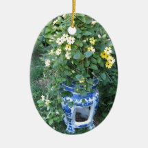 Thunbergia Black Eyed Susan Vine Blue white pot Christmas Ornaments
