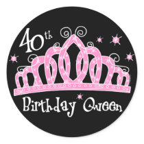 Tiara 40th Birthday Queen Round Stickers