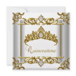 Tiara Gold White Quinceanera 15th Birthday invitations