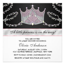 Tiara Pink Black Baby Girl Princess Baby Shower Personalized Invite