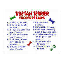TIBETAN TERRIER Property Laws 2 Post Cards