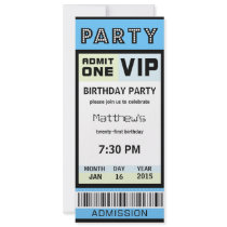 Ticket 21st Birthday Party Invitations Blue