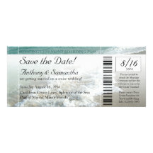 Ticket Save Date, Beach Destination Wedding Cruise Personalised Invites