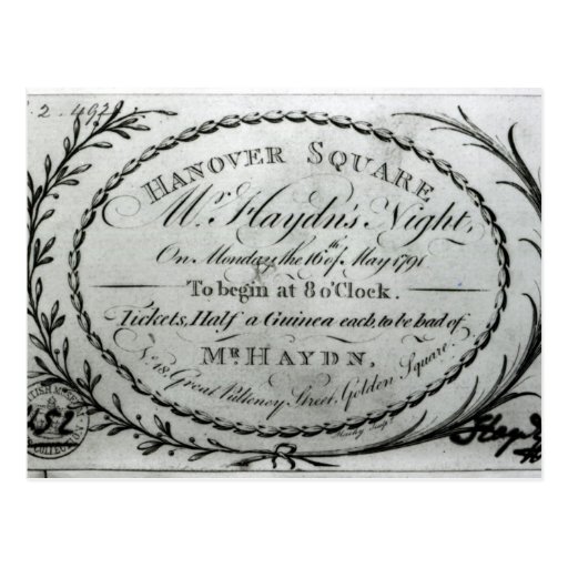 Ticket to 'Mr. Haydn's Night' in Hanover Postcard