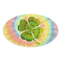 Tie Dye Clover Oval Stickers