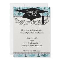 tiffany blue and aquas distressed damask personalised invite