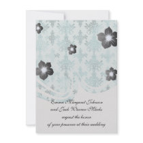 tiffany blue and aquas distressed damask invitations