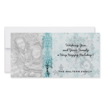 tiffany blue and aquas distressed damask photo card