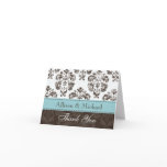 Tiffany Blue and Brown Damask Wedding Thank You No