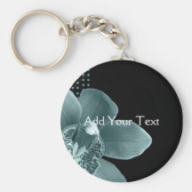 Tiffany Blue Orchid on Black Keychain