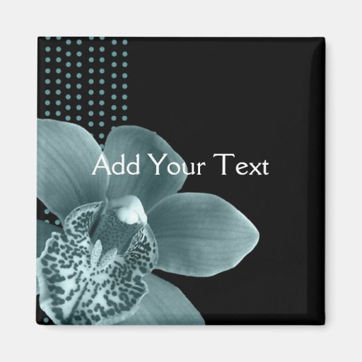 Tiffany Blue Orchid on Black Refrigerator Magnets