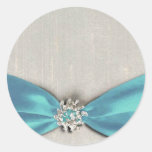 Tiffany blue satin ribbon with jewel copy round stickers