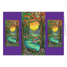 Tiffany Landscape Stained Glass Design ART! Greeting Cards