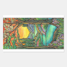Tiffany Landscape Stained Glass Design ART! Rectangular Stickers