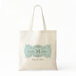 Tiffany Swirl Monogram Names Date Wedding Tote Bag