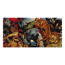 Tiger And Lion Hunting By Rubens Peter Paul Personalized Photo Card