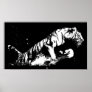 Tiger Attacking Poster Print - Tiger Black & White