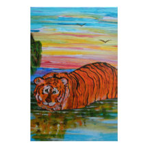 Tiger bathing at sunset customised stationery