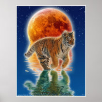 Tiger Cub & Eclipsing Moon Wildlife Conservation Print