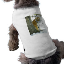 Tiger Cub In Snow Peeking Around Tree Doggie Shirt
