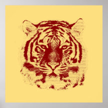 Tiger Face Vintage Red and Yellow Print