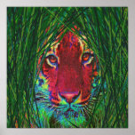 tiger in the grass art poster