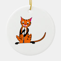 Tiger Playing the Oboe Christmas Tree Ornaments