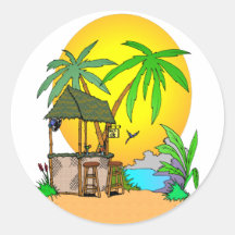 Tiki Bar Island Round Stickers