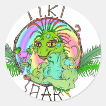 Tiki Bar Lizard Round Stickers