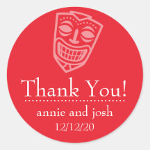 Tiki Mask Thank You Labels (Red) Round Stickers