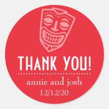 Tiki Mask Thank You Labels (Red) Sticker