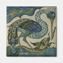 Tile design of heron and fish, by Walter Crane Fridge Magnet