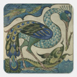 Tile design of heron and fish, by Walter Crane Square Stickers