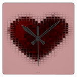 Tiled Mosaic Hearts (Deep Red) Square Wall Clock