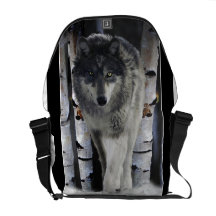 Timber Wolf in Winter Snow Wildlife  Messenger Bag