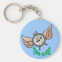 Time Flies ~ Flying Alarm Clock Word Play Key Chains