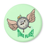 Time Flies ~ Flying Alarm Clock Word Play magnets