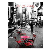 Time Square Black White Red Postcard