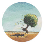 Tiny Art #601 Fun flying tree art adventure travel Round Sticker